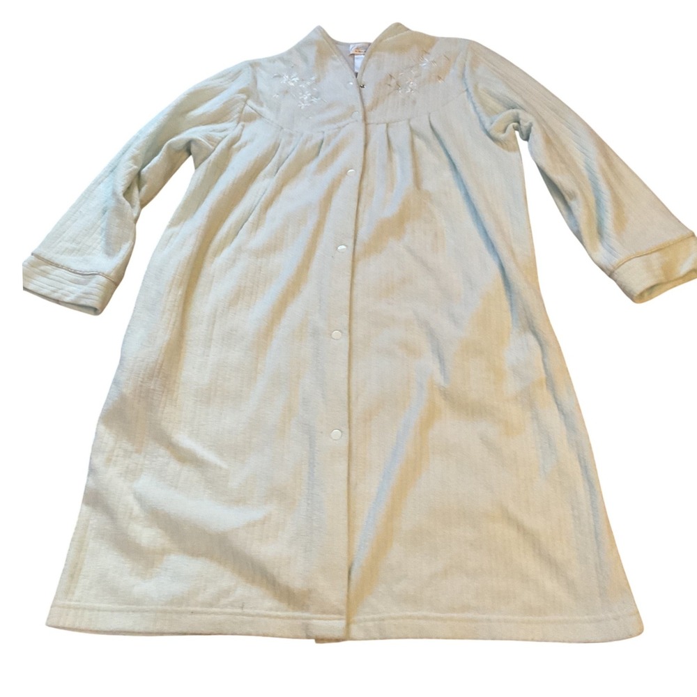 Collette by Miss Elaine Mint Green Ribbed Fleece Button Front Robe Floral‎ XL